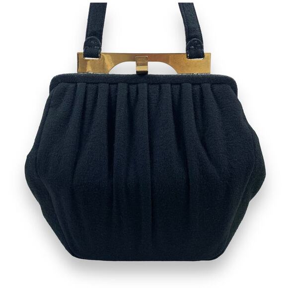 Vintage Handbags - 1950's rare GARAY black pure virgin wool structured coffin pleated handbag